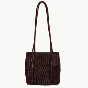 Vintage Nine West Woven Faux Leather Tote Bag Brown Y2K Shoulder Minimalist